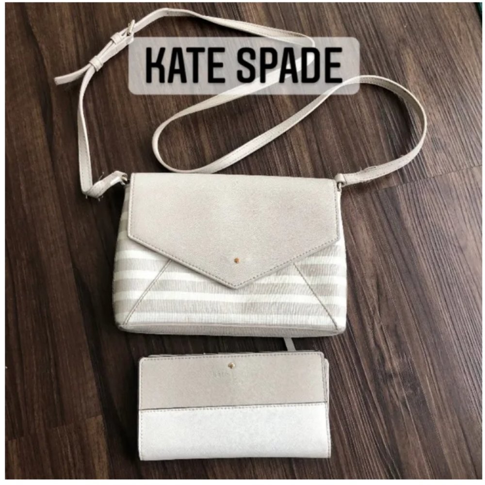 kate spade cream white striped crossbody purse bag and wallet set